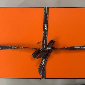 Empty Hermes Orange Shoe box with two shoe dust cover bags and ribbon